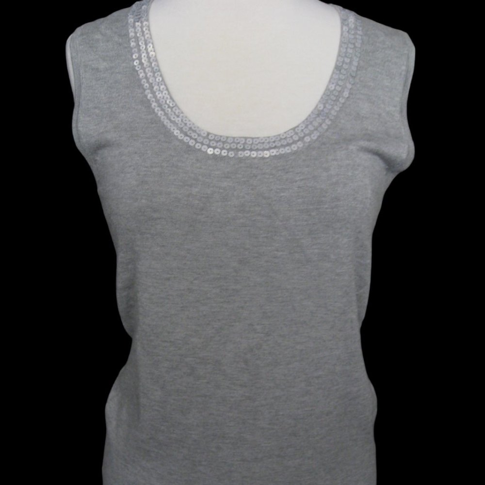 Grace Elements Gray Tank Top Scoop Neck Sequins Trim SIze Small